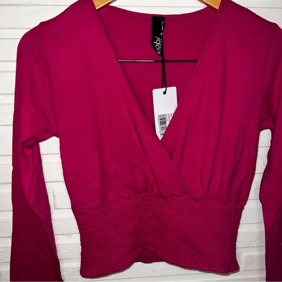 Bobi Dragonfruit Smocked Waist Cotton Long Sleeve Crop Top, Women’s Size XS - Picture 2 of 7